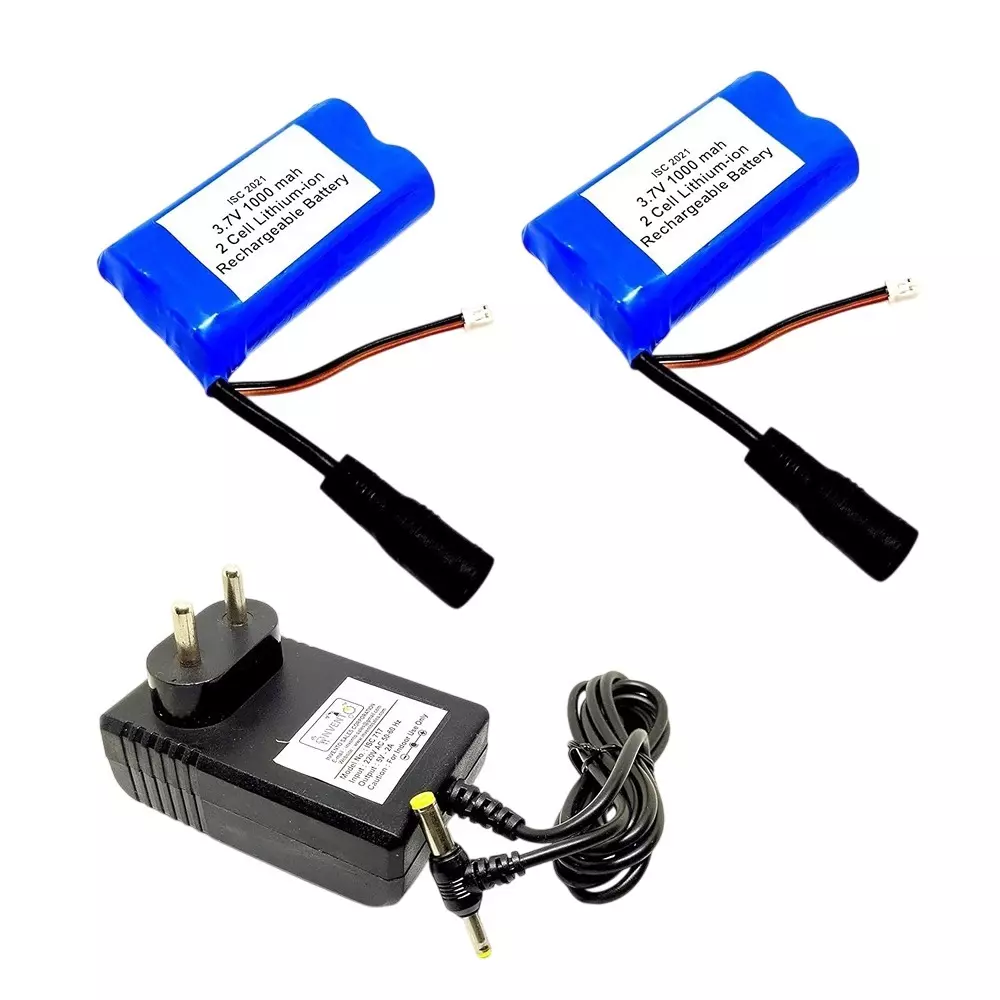 Invento 2 Pcs Lithium-ion Rechargeable Battery 3.7 V Output Voltage 2-Cell 1000 mAh Capacity with 5 V/2 A DC Charger, ISC 2021-C1
