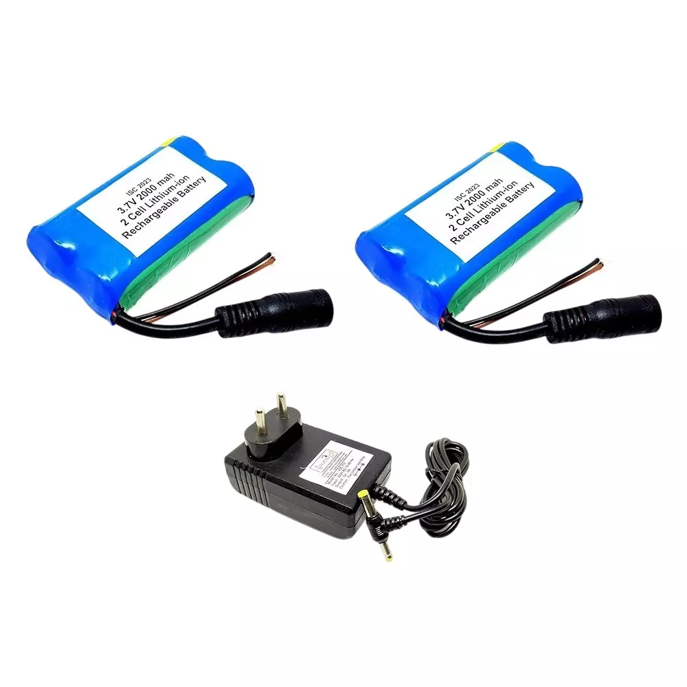 Invento 2 Pcs Lithium-ion Rechargeable Battery 3.7 V Output Voltage 2-Cell 2000 mAh Capacity with 5 V/2 A DC Charger, ISC 2023-C1
