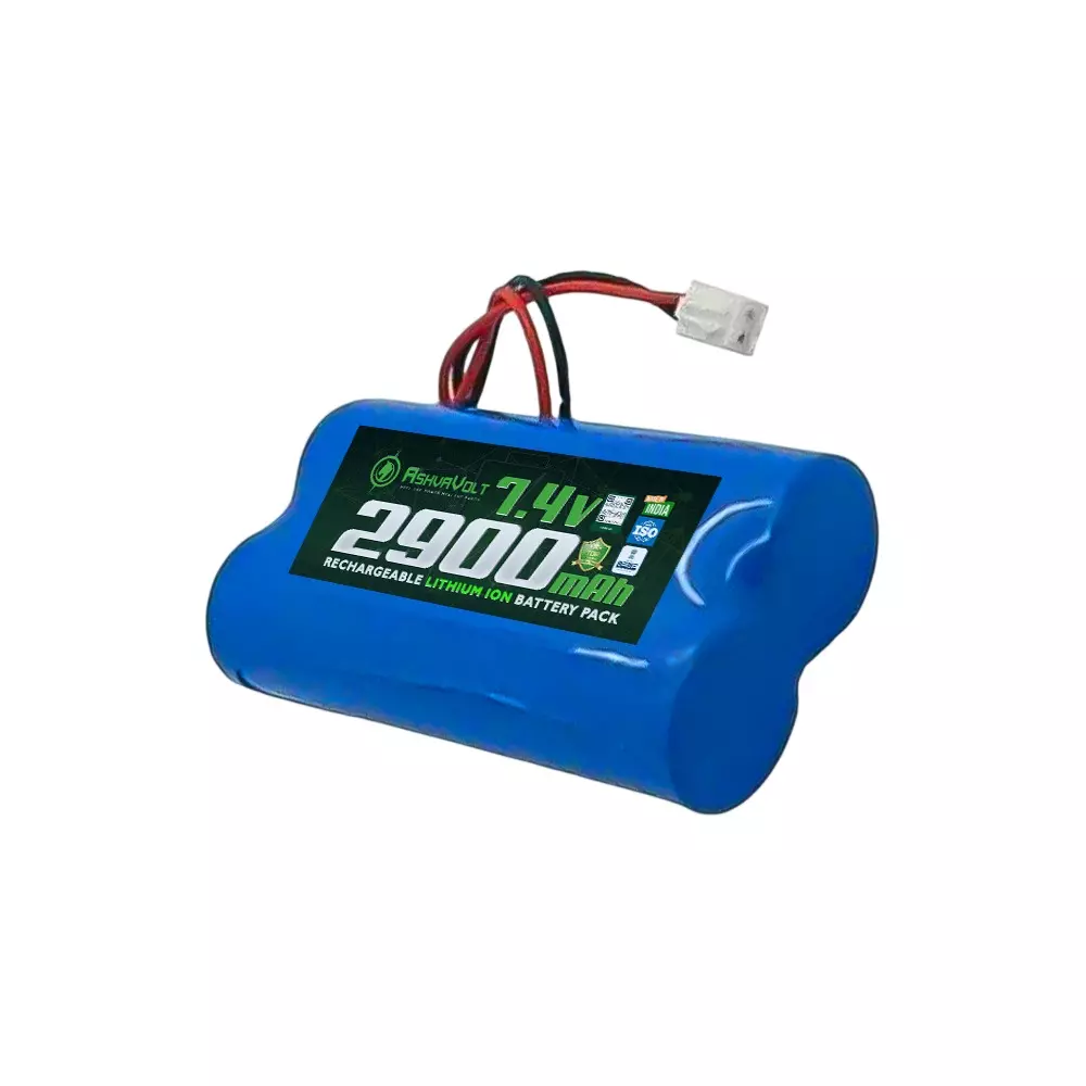 AshvaVolt 2S 1P 18650 Li Ion Rechargable Lithium Battery Pack 2900 mAh With BMS, Short Circuit Protection, 7.4 V, ASHV-7.4V2.9AH-NMC