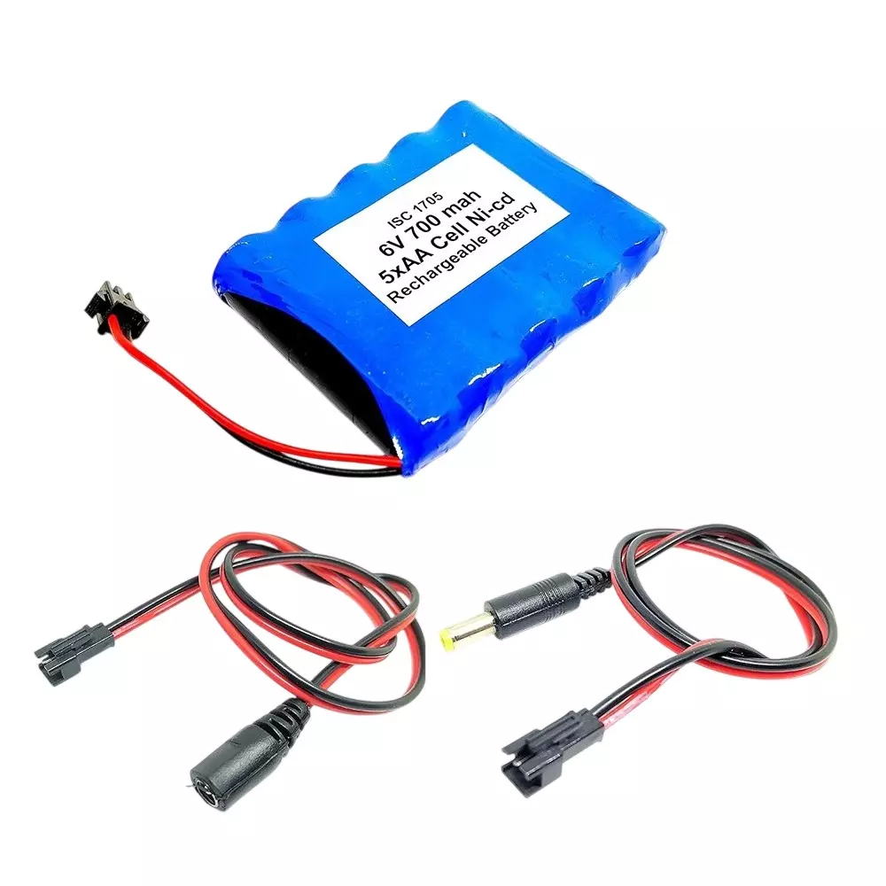 Invento Ni-Cd Rechargeable Battery Pack 700 mAh 1.2V x 5 AA Cell with 5.5 mm DC Male & DC Female Jack Plug Wire 500 mm Long, ISC 1705-MF2 (Pack of 4 Kit)