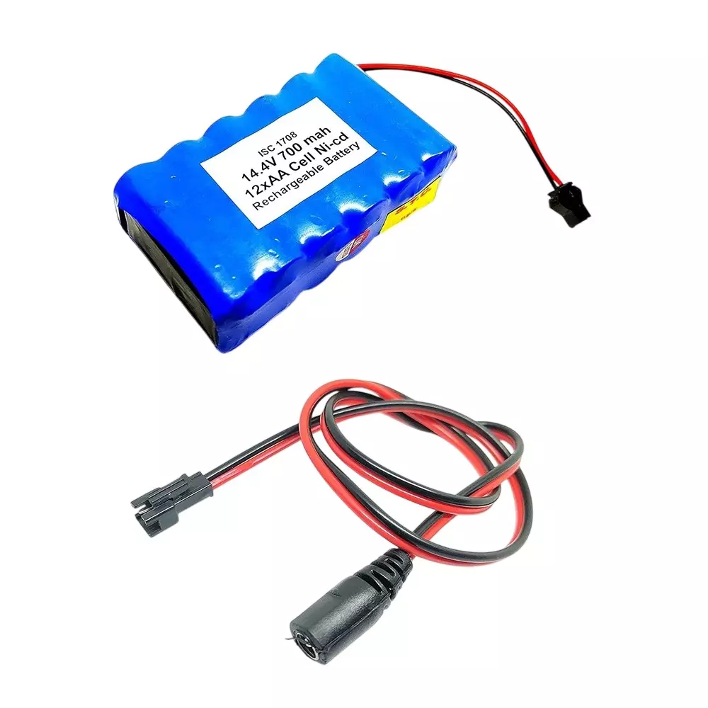 Invento Ni-Cd Rechargeable Battery Pack 700 mAh 1.2V x 12 AA Cell with 5.5 mm DC Female Jack Plug Wire 500 mm Long, ISC 1708-F