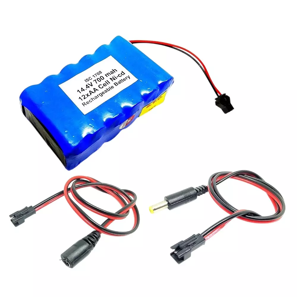 Invento Ni-Cd Rechargeable Battery Pack 700 mAh 1.2V x 12 AA Cell with 5.5 mm DC Male & DC Female Jack Plug Wire 500 mm Long, ISC 1708-MF1 (Pack of 2 Kit)