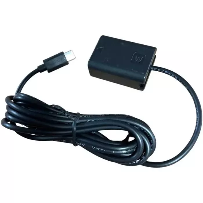 LRSA Dummy Battery with 1.2 m Type-C Input Adapter Cable (Works with PD/QC Powerbanks (20W to 65W), NP-FW50