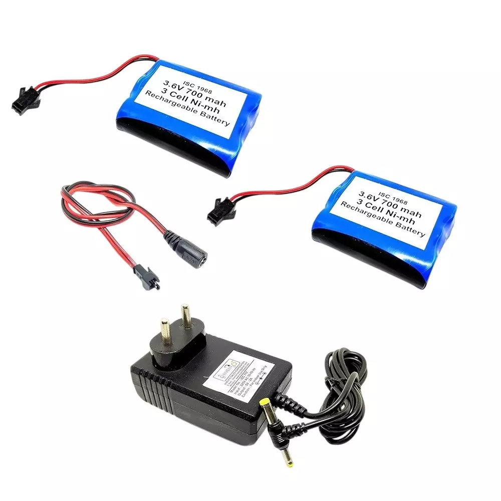 Invento 2 Pcs Rechargeable Battery 4-Cell AA Ni-mh 3.6 V Output Voltage 700 mAh with 6 V/2 A DC Adaptor Charger & Charger Cable, ISC 1968-Z1