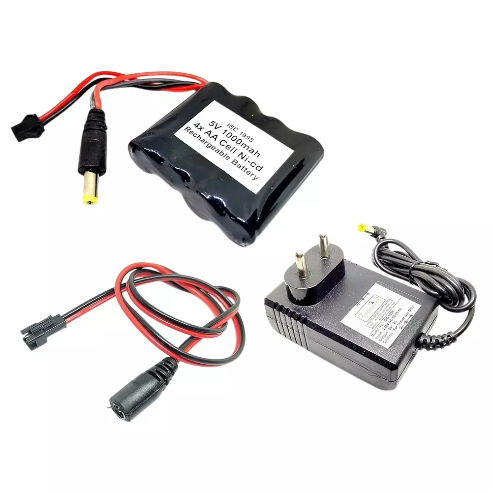 Invento Rechargeable Battery Pack Ni-cd 1.2 V x 4 AA Cell 5 V 1000 mAh with 5.5 mm Male DC Jack + 6 V Charger + Charger Cable, ISC 1995-Z