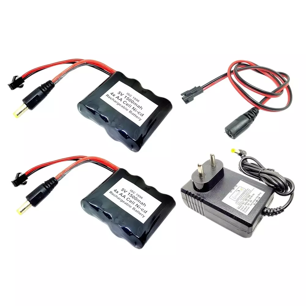 Invento 2 Pcs Rechargeable Battery Pack Ni-cd 1.2 V x 4 AA Cell 5 V 1500 mAh with 5.5 mm Male DC Jack + 6 V Charger + Charger Cable, ISC 1996-Z1