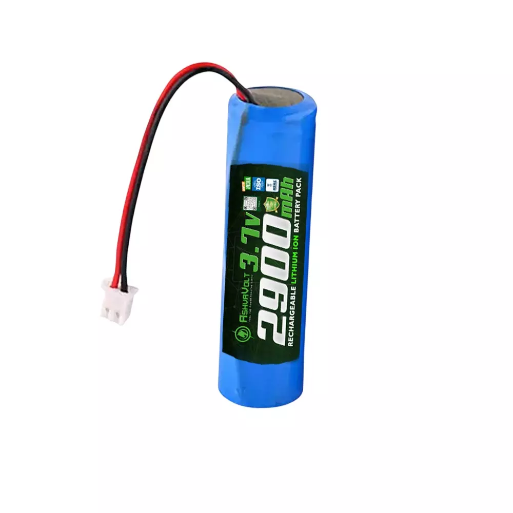 AshvaVolt 18650 Rechargable Lithium Battery Pack 2900 mAh With 1S 1P BMS, Over Discharge, Short Circuit Protection, 3.7 V, ASHV-3.7V2.9AH-NMC