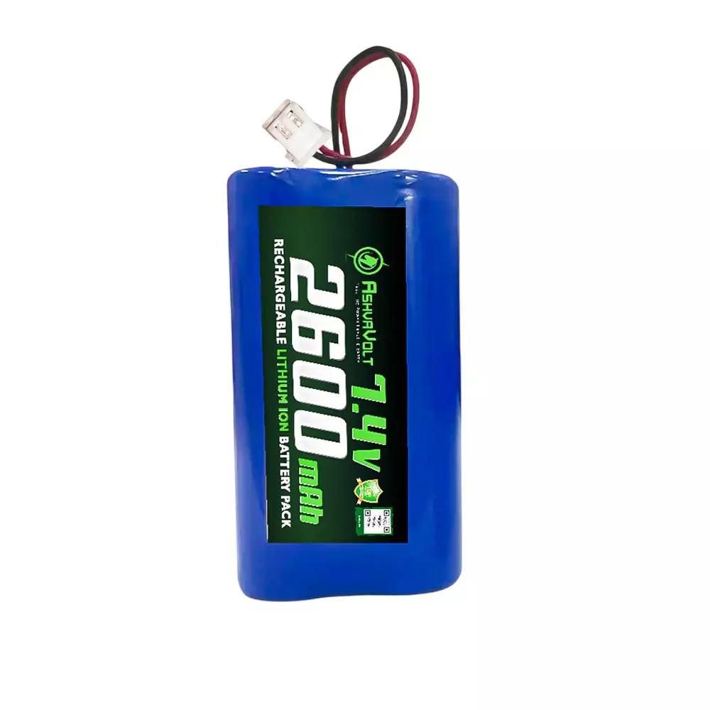 AshvaVolt 2S 1P Li Ion Rechargable Lithium Battery Pack 2600 mAh With BMS, Short Circuit Protection, 7.4 V, ASHV-7.4V2.6AH-NMC