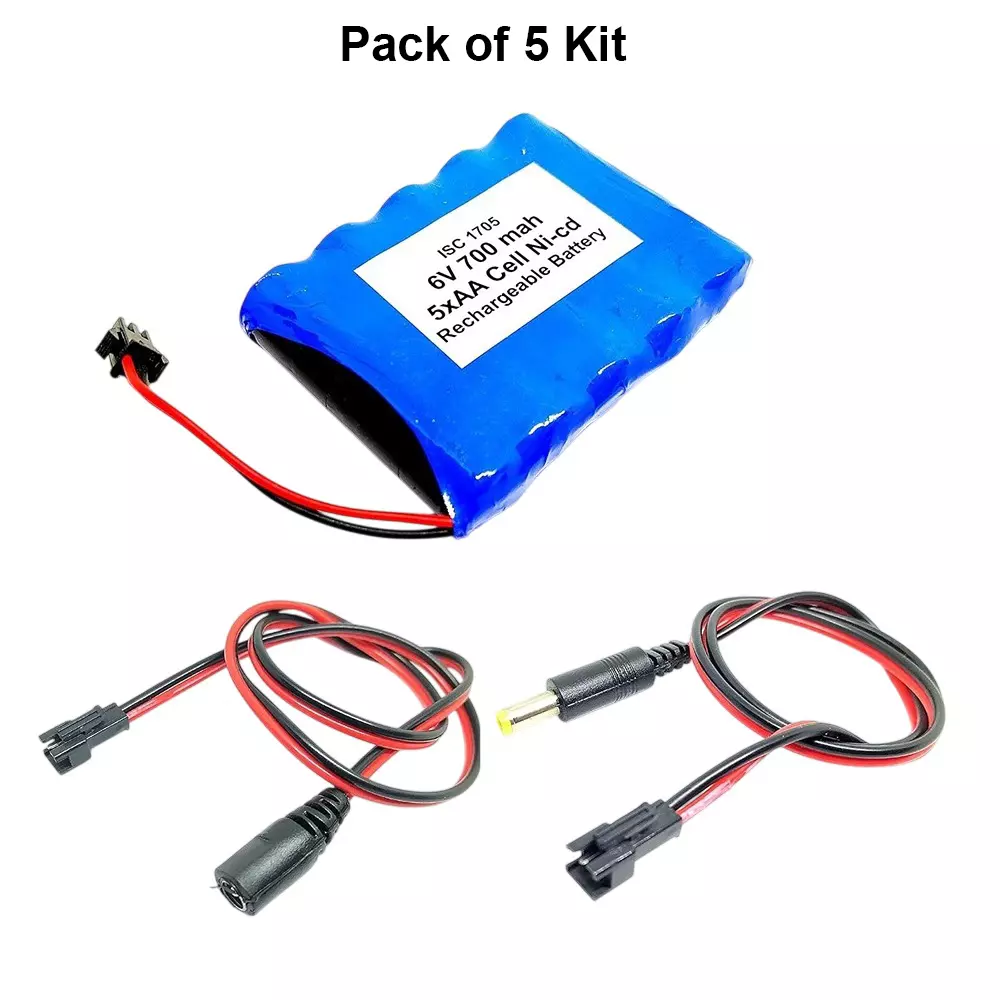 invento-ni-cd-rechargeable-battery-pack-700-mah-12v-x-5-aa-cell-with-55-mm-dc-male-dc-female-jack-plug-500-mm-long-wire-isc-1705-mf3-pack-of-5-kit