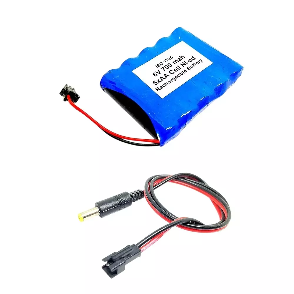 Invento Ni-Cd Rechargeable Battery Pack 600 mAh 1.2V x 5 AA Cell with 5.5 mm DC Male Jack Plug Wire 500 mm Long, ISC 1706-M (Pack of: 1Kit - 5Kit)