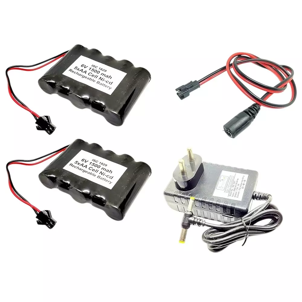 Invento 2 Pcs Rechargeable Battery 5-Cell AA Ni-cd 6 V Output Voltage 1500 mAh with 6 V/2 A DC Adaptor Charger & Charger Cable, ISC 1829-Z1