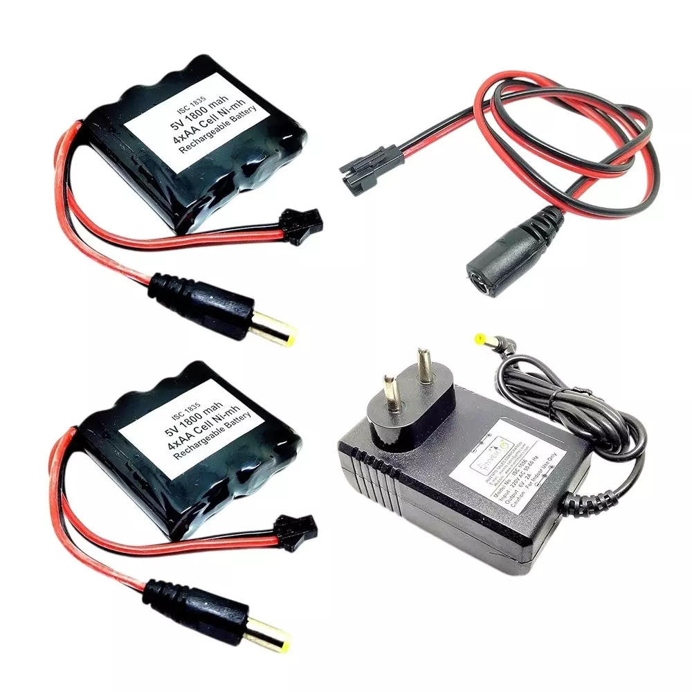 Invento 2 Pcs Rechargeable Battery Pack Ni-cd 1.2 V x 4 AA Cell 5 V 1800 mAh with 5.5 mm Male DC Jack + 6 V Charger + Charger Cable, ISC 1835-Z1