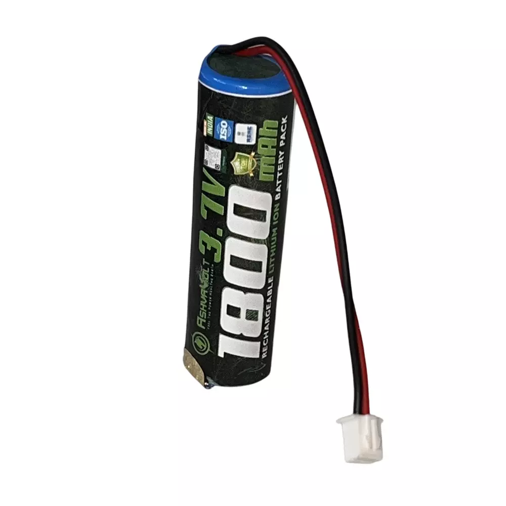 AshvaVolt 18650 Rechargable Lithium Battery Pack 1800 mAH With 1S 1P BMS, Over Discharge, Short Circuit Protection, 3.7 V, ASHV-3.7V1.8AH-NMC