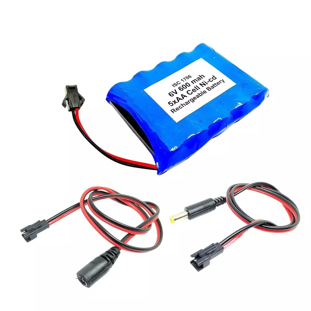 Invento Ni-Cd Rechargeable Battery Pack 600 mAh 1.2V x 5 AA Cell with 5.5 mm DC Male & DC Female Jack Plug Wire 500 mm Long, ISC 1706-MF (Pack of: 1Kit - 5Kit)