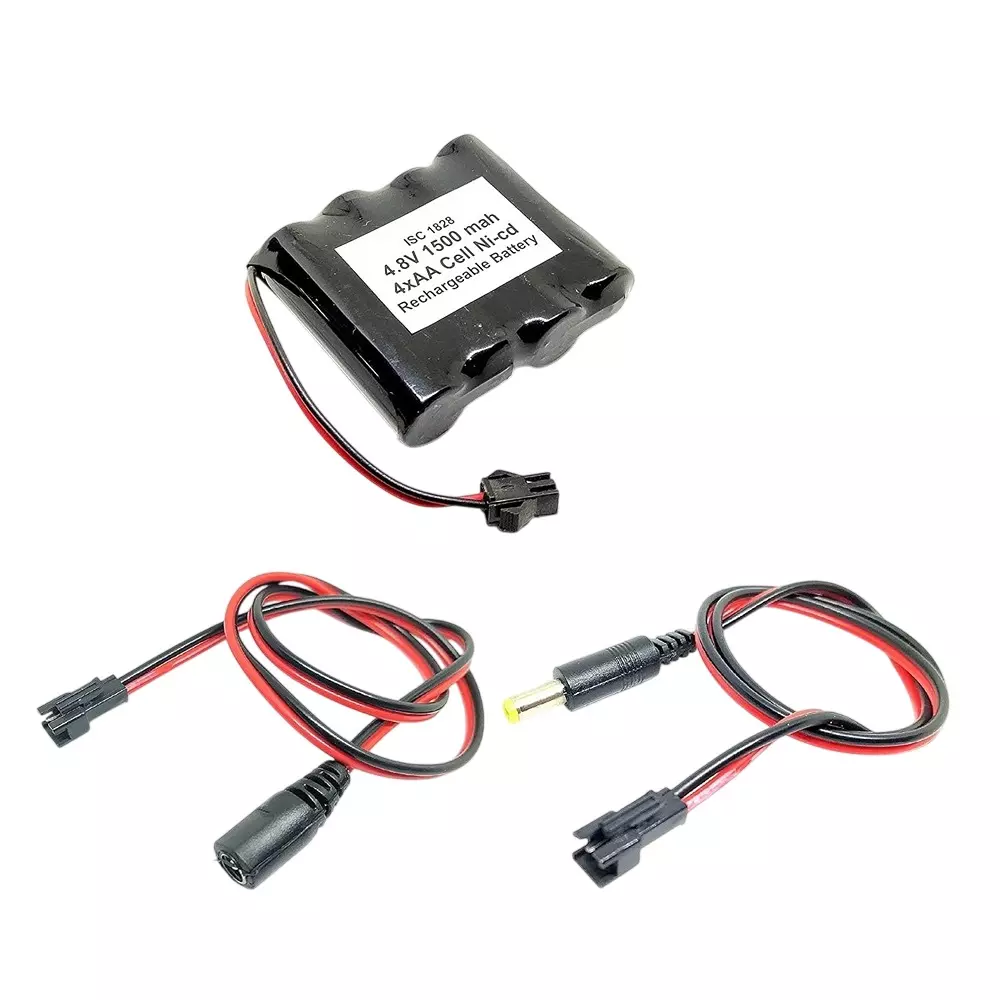 Invento Ni-Cd Rechargeable Battery Pack 1500 mAh 1.2V x 4 AA Cell with 5.5 mm DC Female & DC Male Jack Plug Wire 500 mm Long, ISC 1828-MF1 (Pack of 2 Kit)