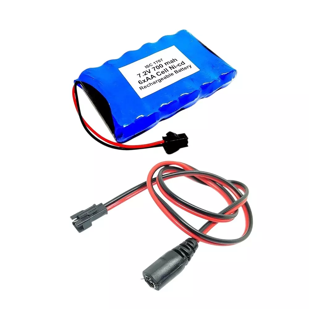 Invento Ni-Cd Rechargeable Battery Pack 700 mAh 1.2V x 6 AA Cell with 5.5 mm DC Female Jack Plug Wire 500 mm Long, ISC 1707-F (Pack of: 1Kit - 5Kit)