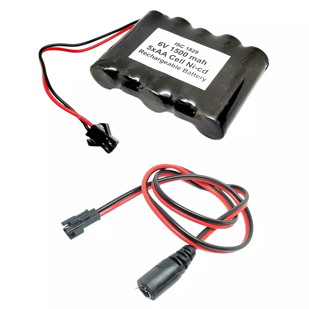 Invento Ni-Cd Rechargeable Battery Pack 1500 mAh 1.2V x 5 AA Cell with 5.5 mm DC Female Jack Plug Wire 500 mm Long, ISC 1829-F3 (Pack of 5 Kit)