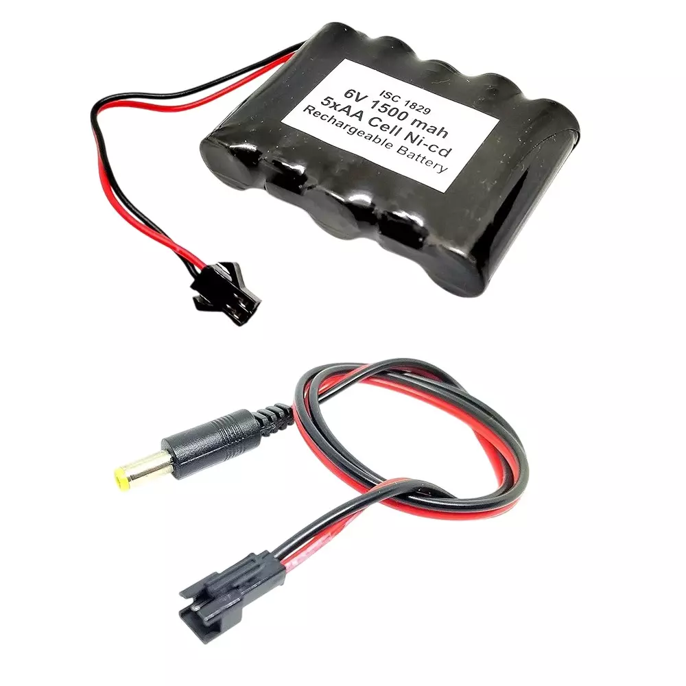 Invento Ni-Cd Rechargeable Battery Pack 1500 mAh 1.2V x 5 AA Cell with 5.5 mm DC Male Jack Plug Wire 500 mm Long, ISC 1829-M1 (Pack of 2 Kit)
