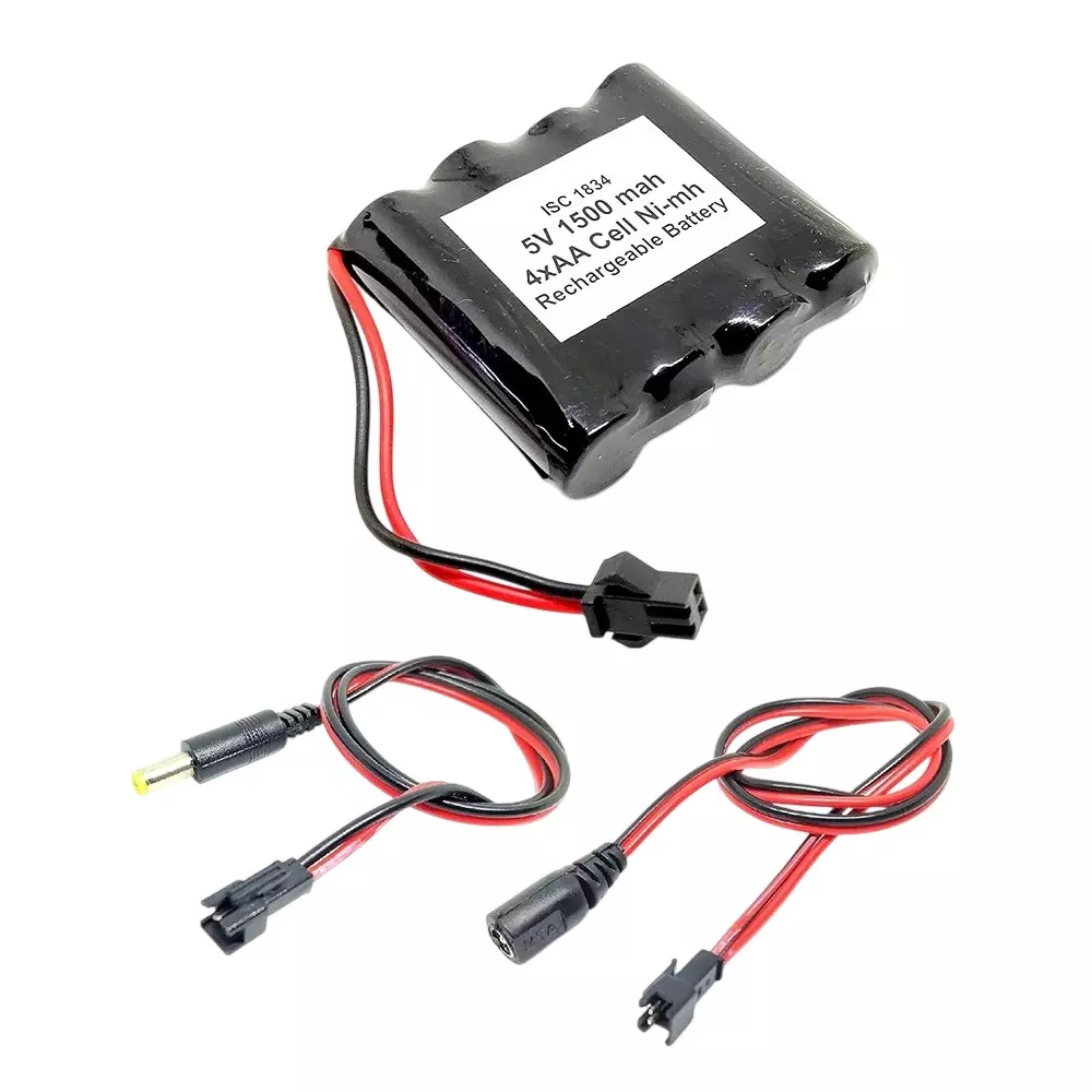 Invento Ni-mh Rechargeable Battery Pack 1500 mAh 4 AA Cell with 5.5 mm DC Female & DC Male Jack Plug Wire 500 mm Long, ISC 1834-MF