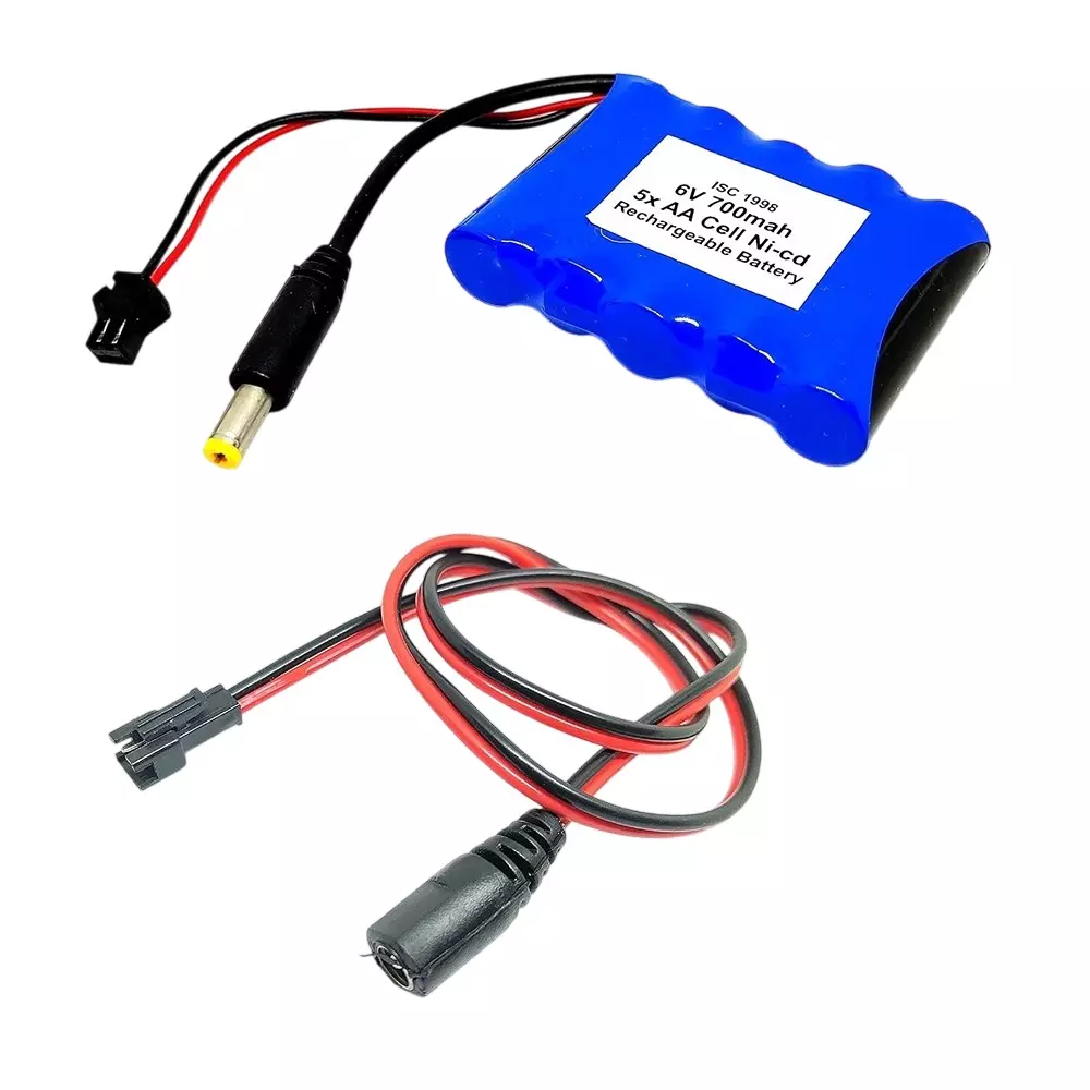 Invento Ni-Cd Rechargeable Battery Pack 700 mAh 1.2V x 5 AA Cell with 5.5 mm Male DC Jack Adaptor Port + DC Female Jack Wire 500 mm Long, ISC 1998-F (Pack of: 1Kit - 5Kit)