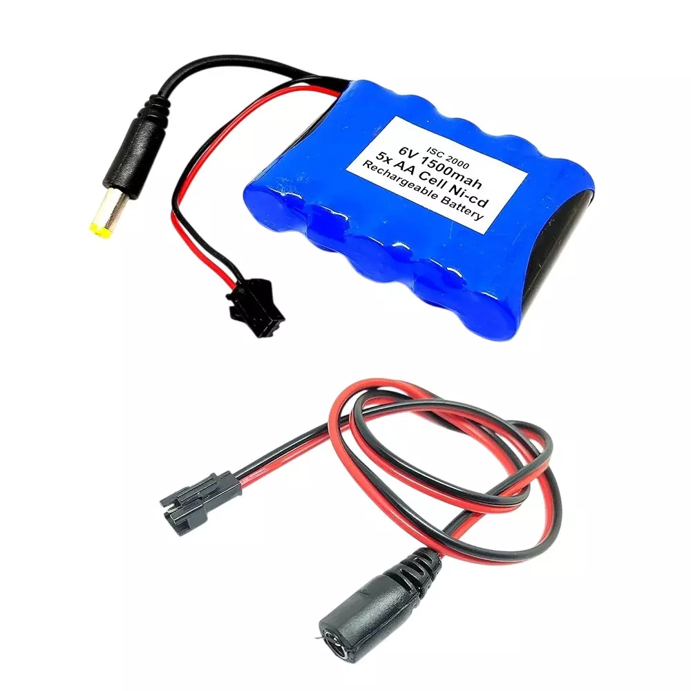 Invento Ni-Cd Rechargeable Battery Pack 1500 mAh 1.2V x 5 AA Cell with 5.5 mm Male DC Jack Adaptor Port + DC Female Jack Wire 500 mm Long, ISC 2000-F1 (Pack of 2 Kit)