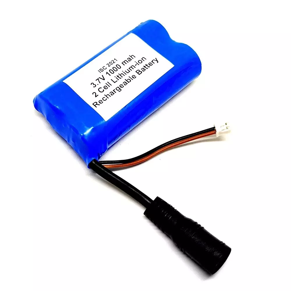 Invento Lithium-Ion Rechargeable Battery 2-Cell 3.7 V 1000 mAh with 5.5 mm Female DC Jack Charging Port, Blue