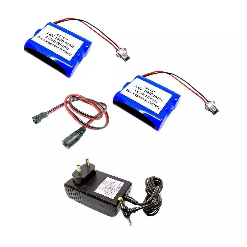 Invento 2 Pcs Rechargeable Battery 3-Cell AA Ni-mh 3.6 V Output Voltage 1500 mAh with 6 V/2 A DC Adaptor Charger & Charger Cable, ISC 1970-Z1