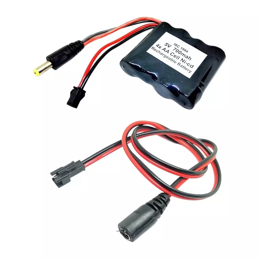 Invento Rechargeable Battery Pack Ni-cd 1.2 V x 4 AA Cell 5 V 700 mAh with 5.5 mm Male DC Jack + 5.5 mm Female DC Jack Plug Wire, ISC 1994-F