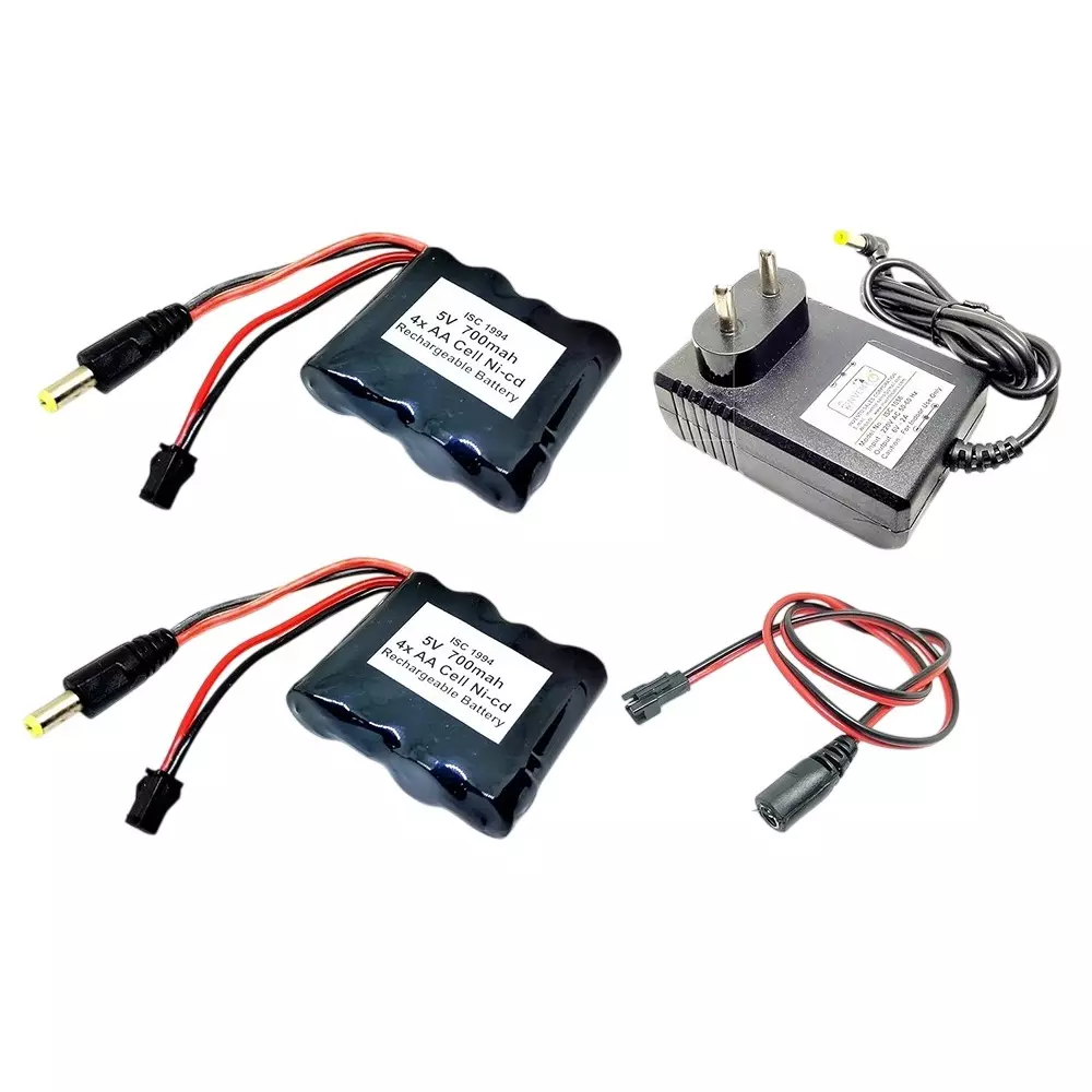 Invento 2 Pcs Rechargeable Battery Pack Ni-cd 1.2 V x 4 AA Cell 5 V 700 mAh with 5.5 mm Male DC Jack + 6 V Charger + Charger Cable, ISC 1994-Z1
