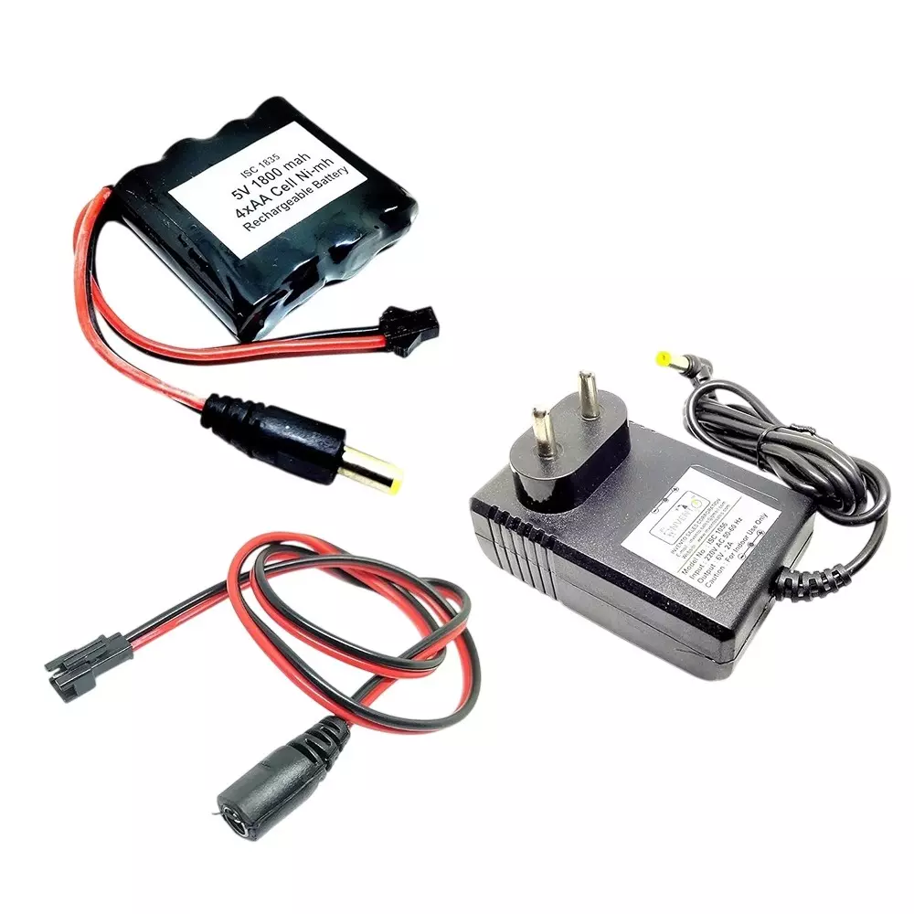 Invento Rechargeable Battery Pack Ni-cd 1.2 V x 4 AA Cell 5 V 1800 mAh with 5.5 mm Male DC Jack + 6 V Charger + Charger Cable, ISC 1835-Z