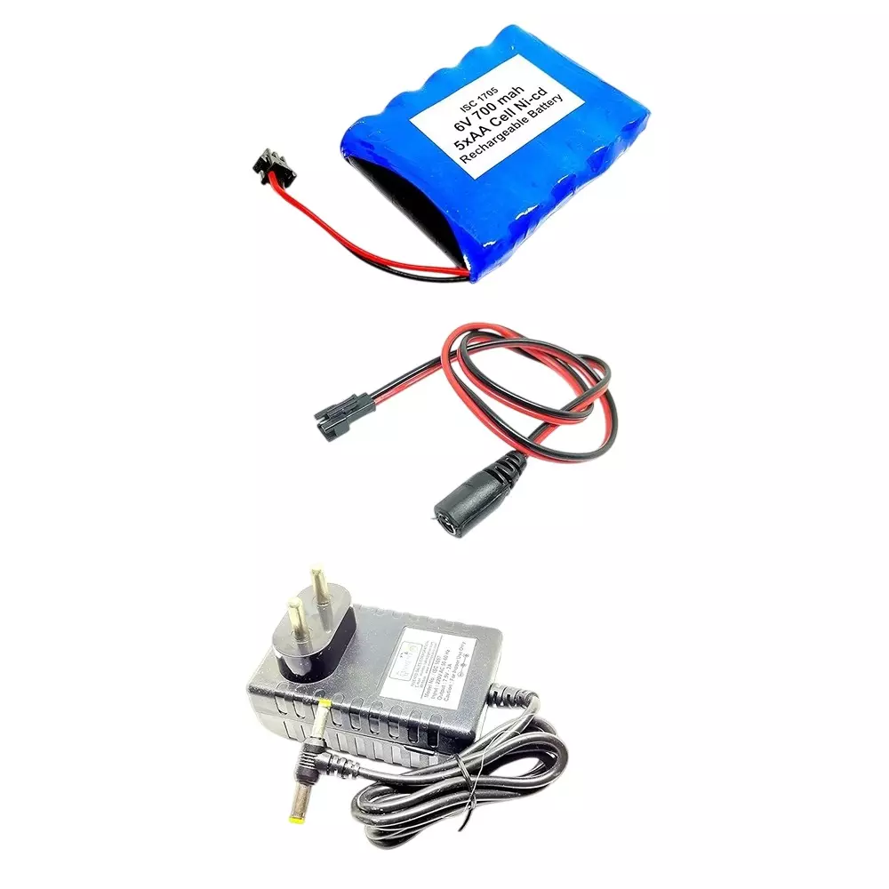 Invento Rechargeable Battery 6 V Voltage 700 mAh Capacity Ni-cd 5 AA Cell with 7.5 V 2 A DC Adaptor Charger & Charger Cable