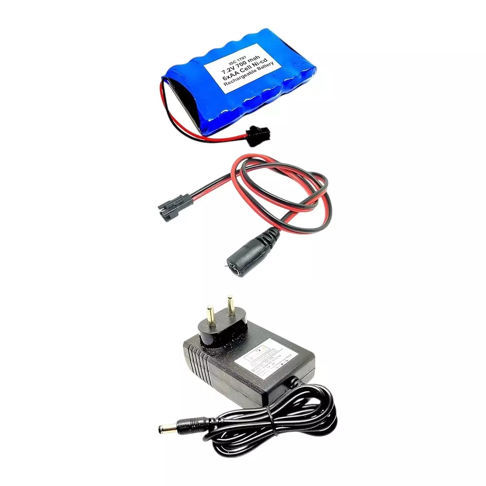 Invento Rechargeable Battery 7.2 V Voltage 700 mAh Capacity Ni-cd 6 AA Cell with 9 V 2 A DC Adaptor Charger & Charger Cable