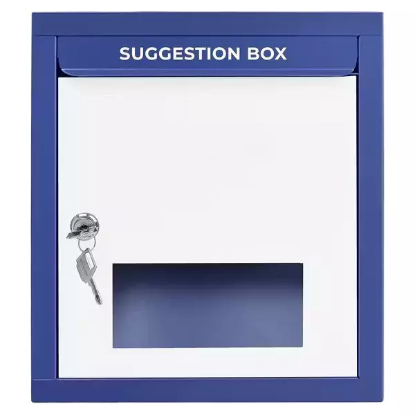Mahakal Suggestion Box With Lock & Key Blue & White Square Shape Metal 32 cm Height Wall Mounted for Collage, Office & Hospital Use