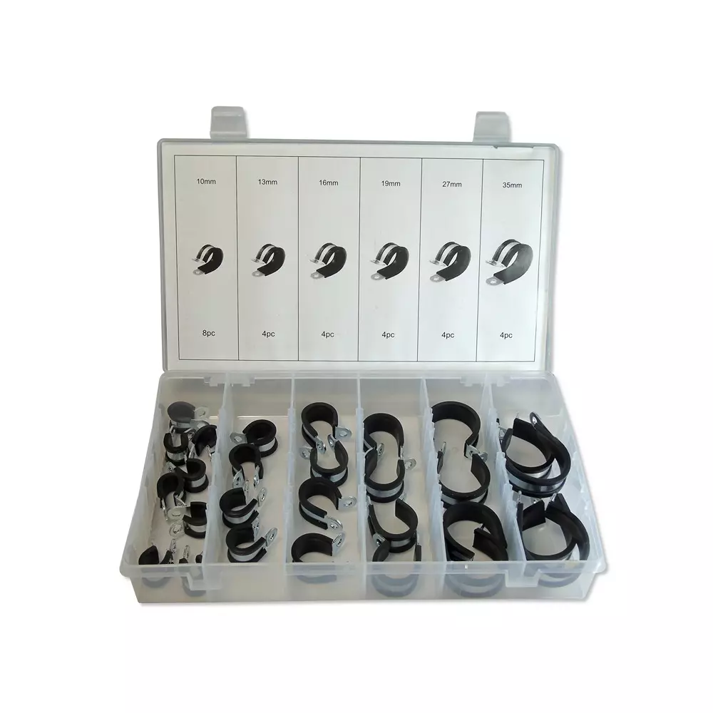 MULTICOMP PRO Clamp Set 28 Pieces of 10 mm, 13 16 19 27 35 Assortment Kit Contents Rubber Insulated Type, MP014765