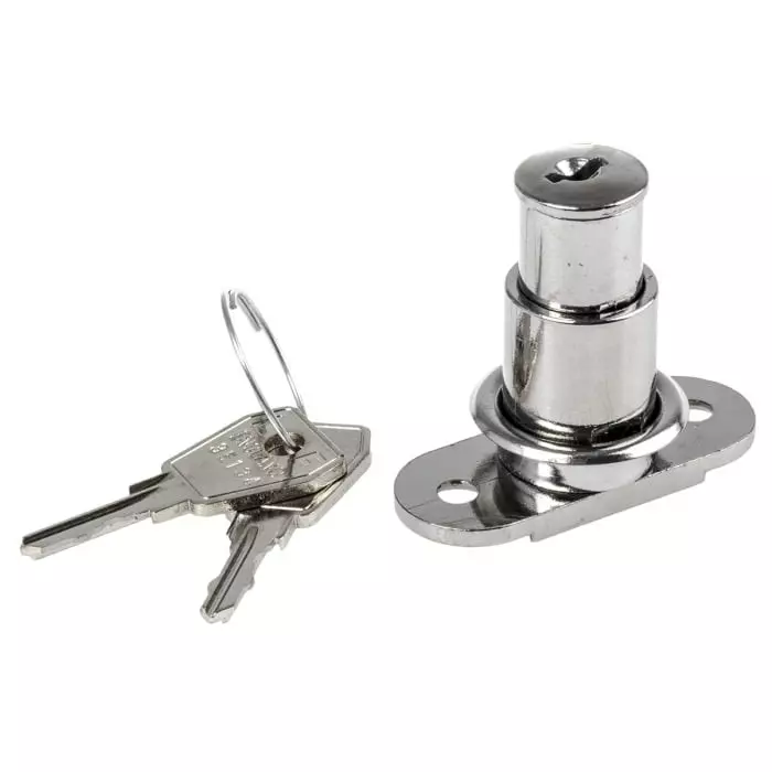Euro-Locks Sliding Door Key Lock 24 mm Panel to Tongue Depth, 25 mm Panel Cutout Diameter, 5663502