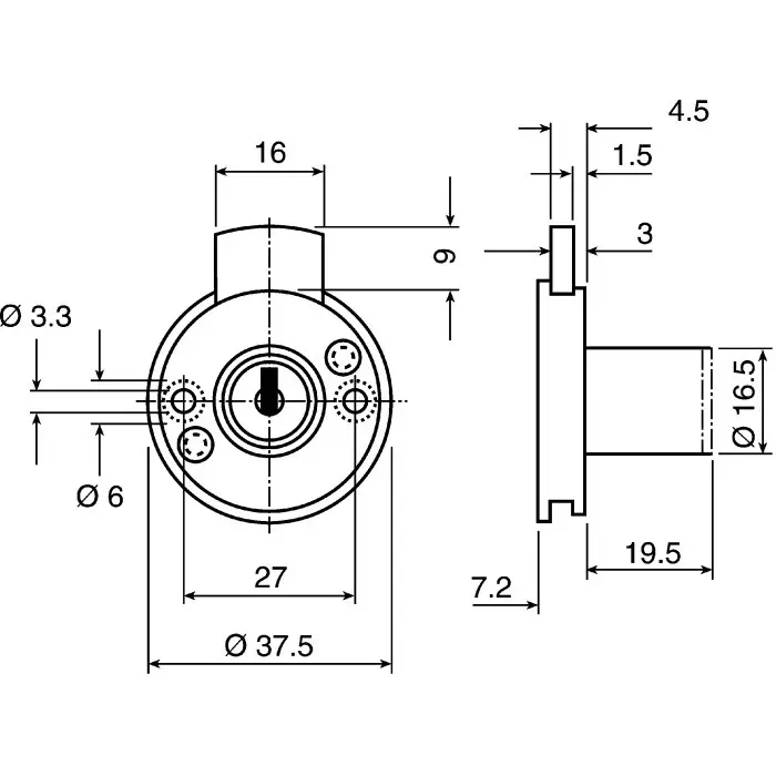 Euro-Locks Furniture Key Lock 19 mm Panel to Tongue Depth, 19.5 mm Panel Cutout Diameter, 5872037