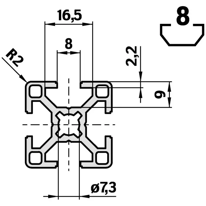 Bosch Rexroth Silver Aluminium Profile Strut, 30 x 30 mm, 8 mm Groove, 2000 mm Length, 3842992400/2000