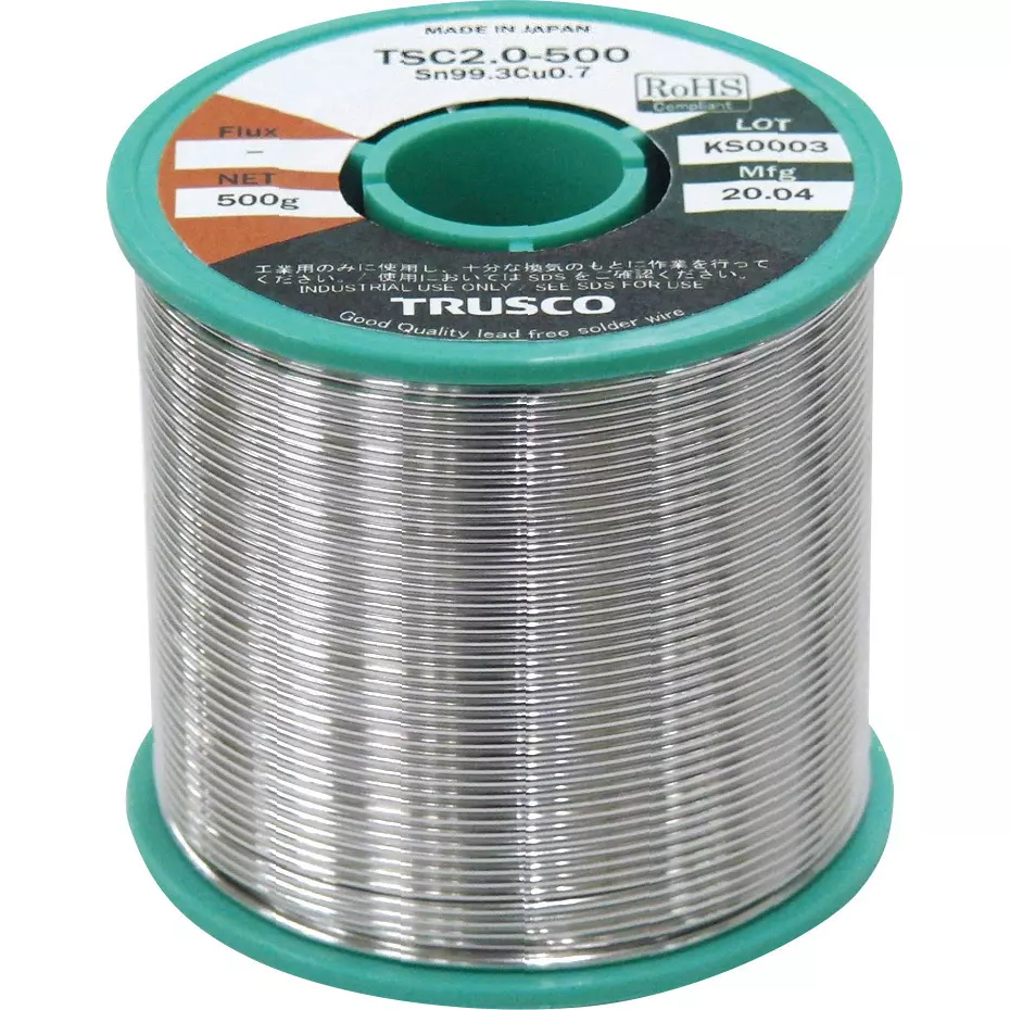 TRUSCO Lead-Free Solder 2.0 mm Wire Diameter (tin: 99.3%, copper: 0.7%) Material/Finish, TSC2.0-500