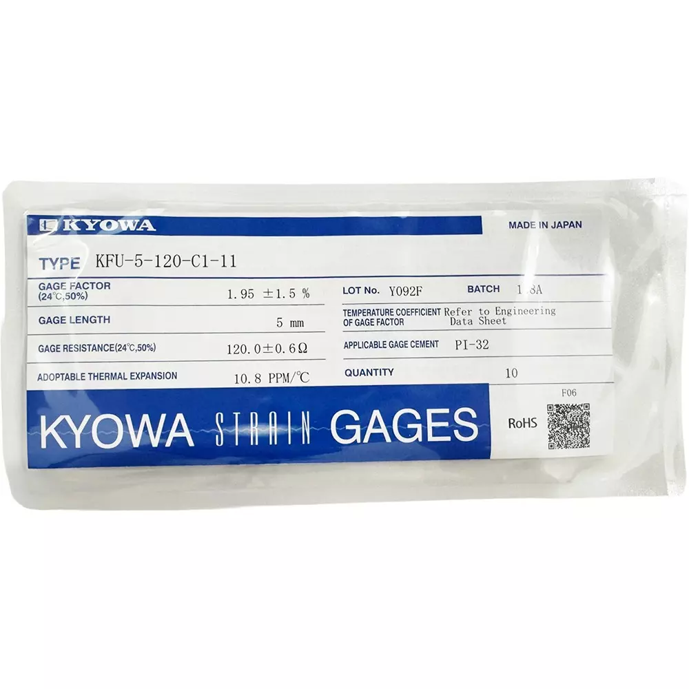 Kyowa Strain Gauge 5 mm Length 120 Ω Resistance Value, KFU-5-120-C1-11 (Pack of 10)