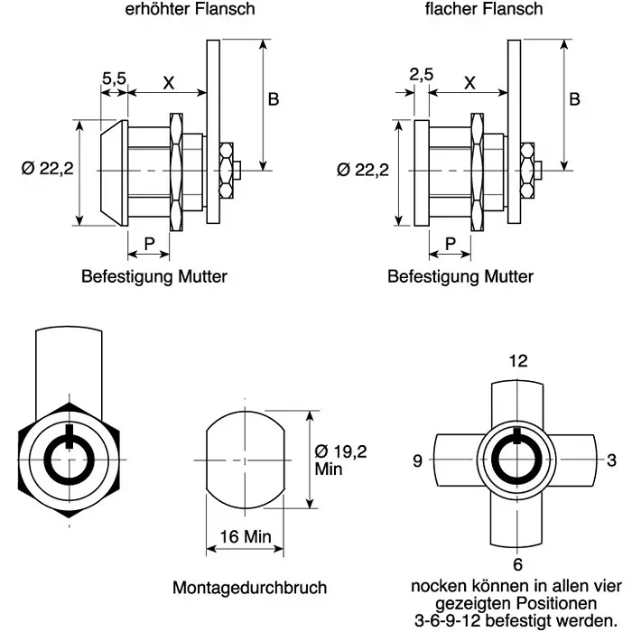 Euro-Locks a Lowe Fletcher group Company Tumbler Lock 30 mm Panel-to-Tongue 19.2x16 mm Cutout Key Unlock, 4314-0100BA