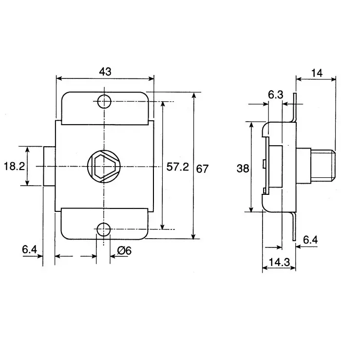 Euro-Locks Slam Key Lock Zinc, 6.4 mm Panel to Tongue Depth, 6.3 mm Panel Cutout Diameter, 2401-0100CA