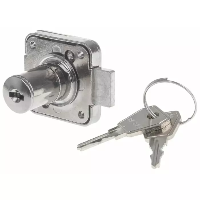 Euro-Locks Sliding Door Key Lock 22 mm Panel to Tongue Depth, 25 mm Panel Cutout Diameter, 566532A