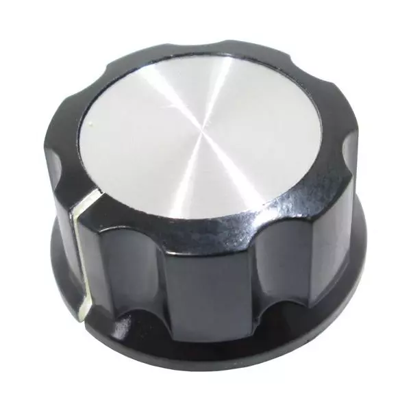 Shin Chin Cylindrical Knob with Skirt Phenolic Black 29.6 mm Outside Diameter, RN-99C-BS/6.4