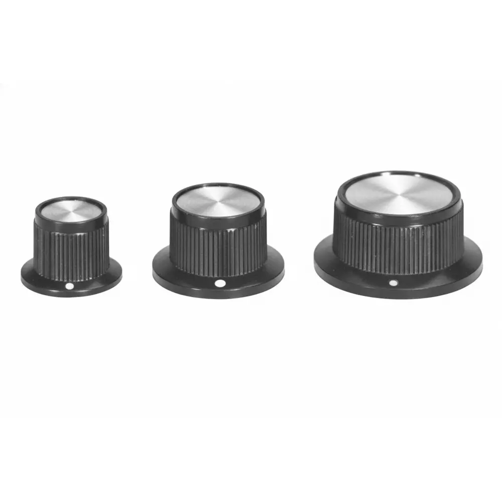 APEM MPK Series Cylindrical Knob with Skirt Black 19 mm Outside Diameter, MPK50B1/4