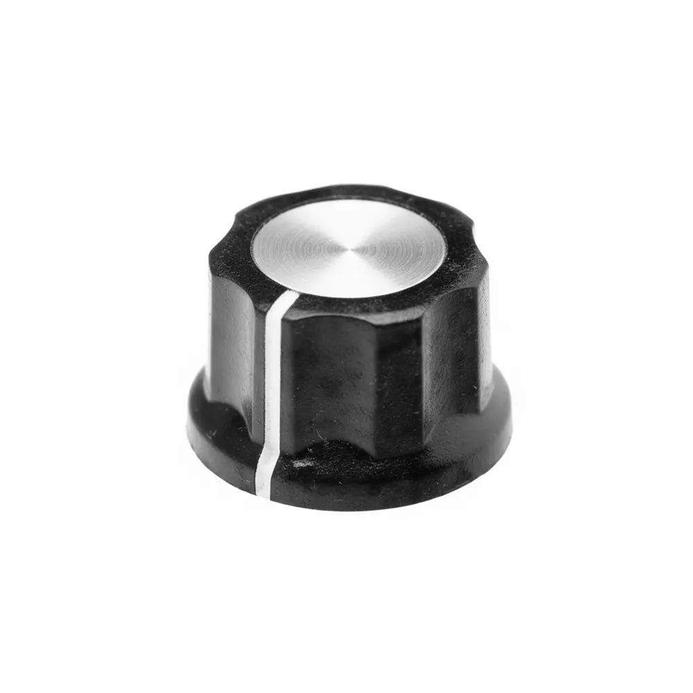 TE CONNECTIVITY PKES Series Cylindrical Knob with Skirt Black 22 mm Outside Diameter, PKES70B1/4