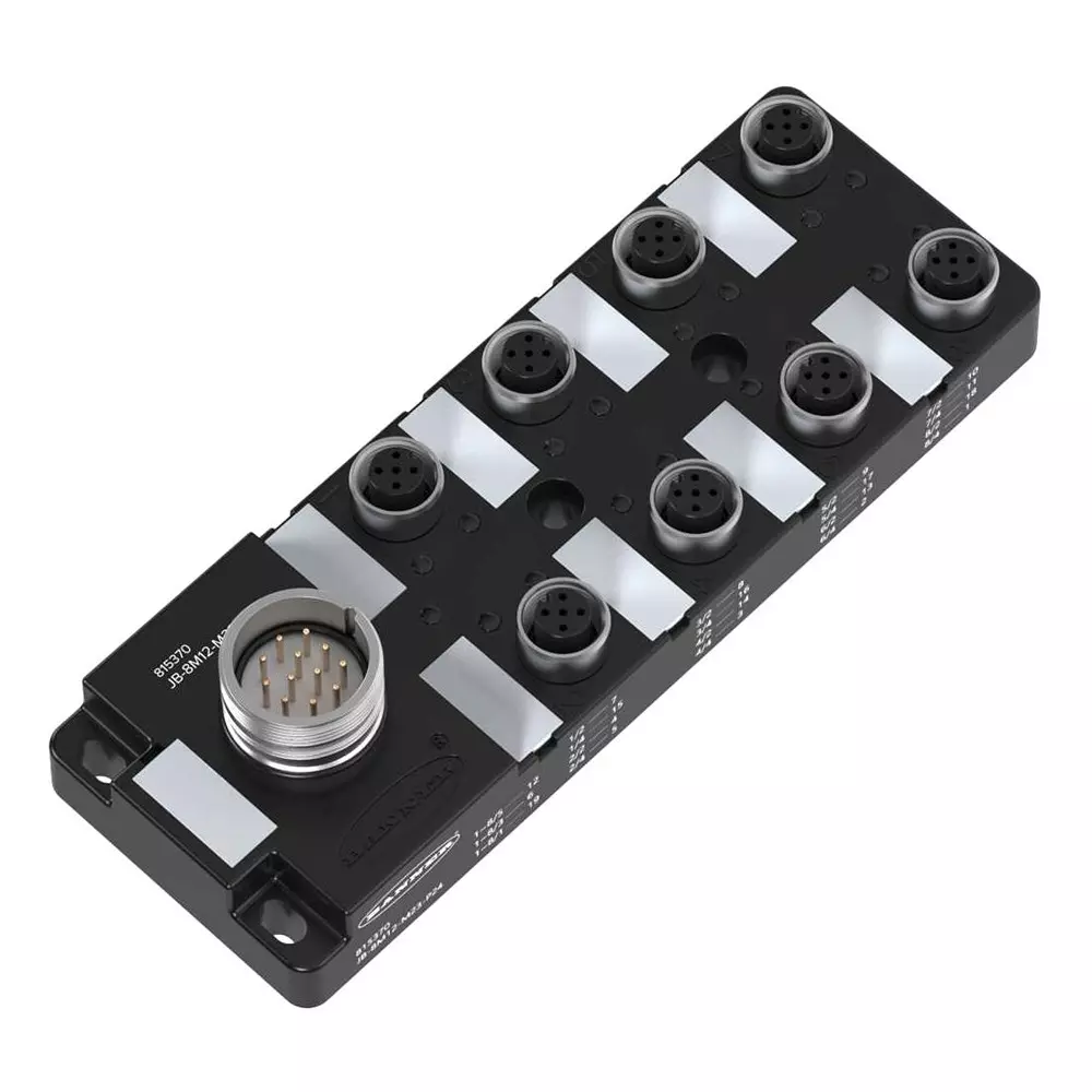 BANNER ENGINEERING Junction Block, 8Port M12, 16 Pnp, Ip67, Jb-8M12-M23-P24.