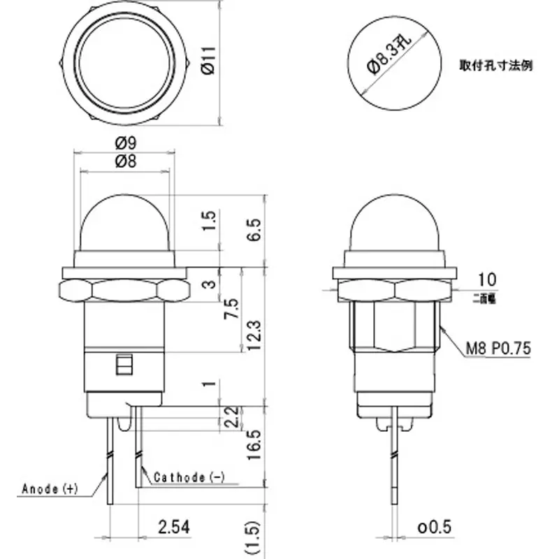 sato-parts-indicator-light-led-bracket-round-8-mm-dome-lens-db-5-f-or