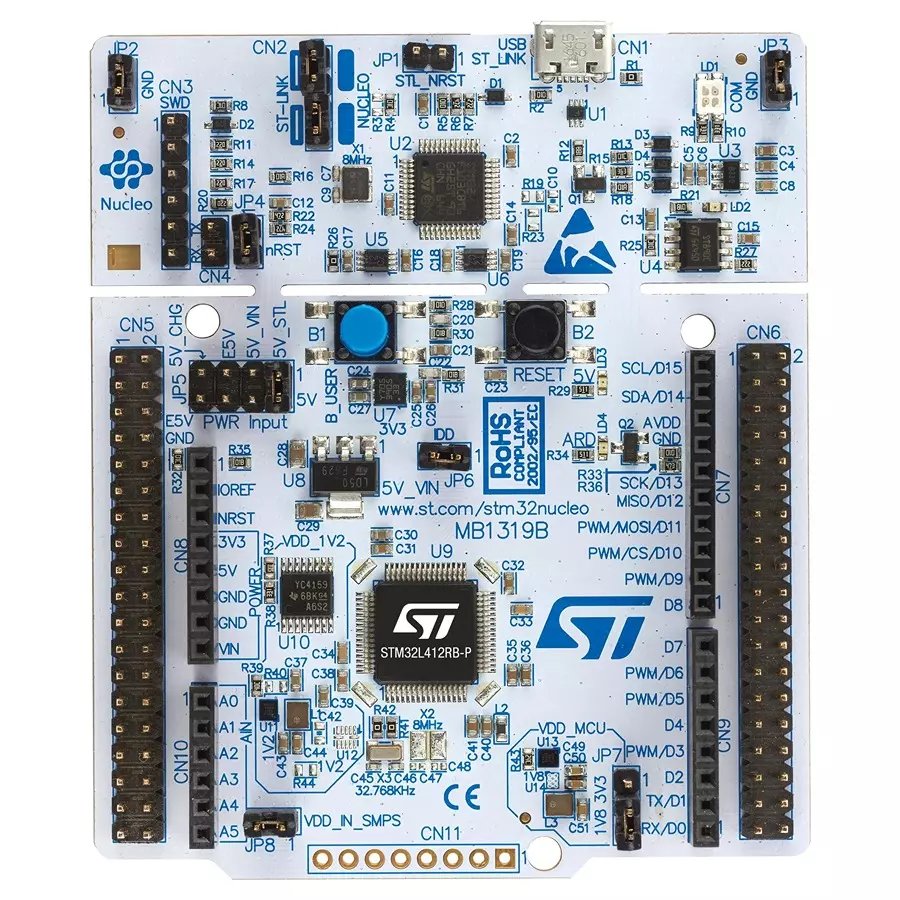 Stmicroelectronics Nucleo-64 Dev Board, Arm Cortex-M4 Mcu, Nucleo-L412Rb-P