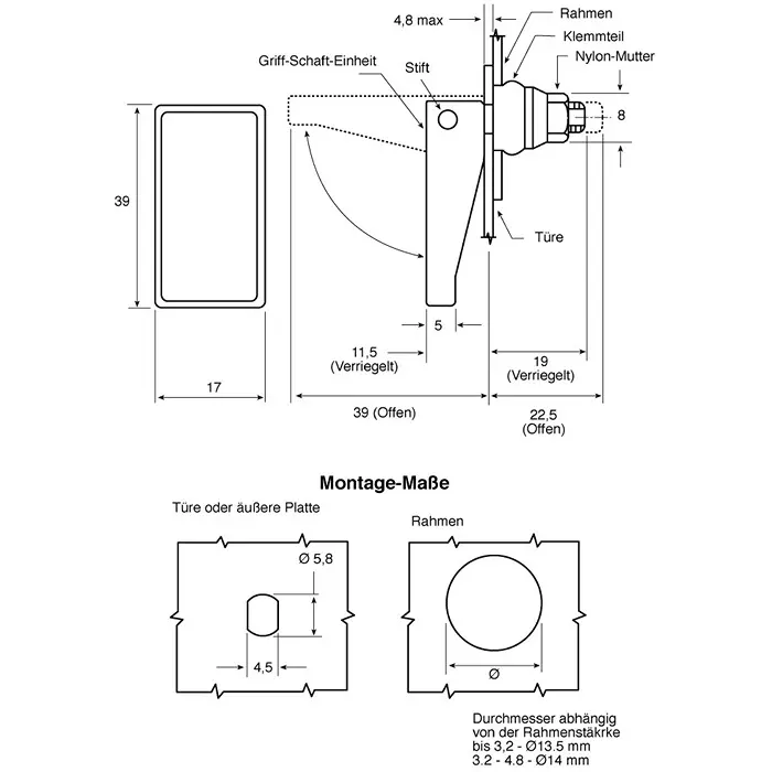 Southco Swell Latch 39x17x61.5 mm, 19-91-10