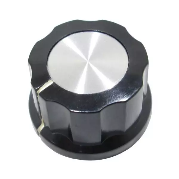 Shin Chin Cylindrical Knob with Skirt Phenolic Black 24 mm Outside Diameter, RN-99D-BS/6.4